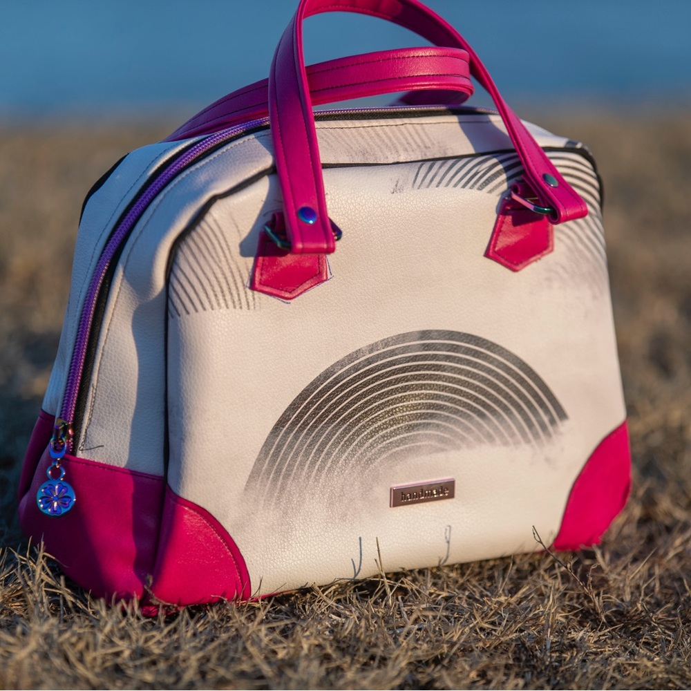 Pink and White Designer Handbag